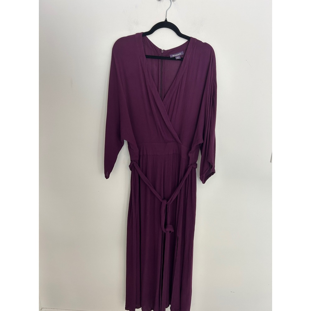 Roaman's Purple Crinkle Maxi Dress Plus‎ Size 18/20 Kimono Sleeve V-Neck Plum